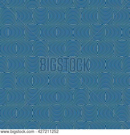 Blue Creative Seamless Geometric Striped Pattern. Wavy Linear Symmetry Endless Texture. Repeatable A
