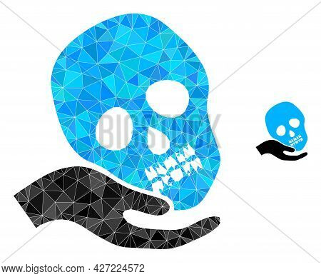 Triangle Hand Holds Skull Polygonal Icon Illustration. Hand Holds Skull Lowpoly Icon Is Filled With 