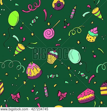 Seamless Party Pattern With Cakes And Sweets