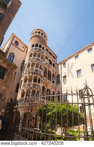 Venice, Italy - June 15, 2016: Palace Contarini Del Bovolo, Beautiful Spiral Staircase In Gothic Sty