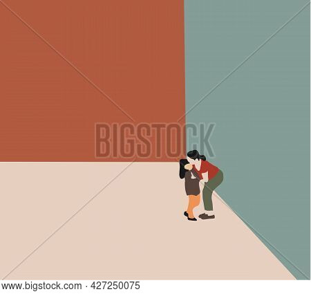 Mom Kisses Cute Little Girl. Mother's Day Concept. Parent And Child. Mom Hugging Her Daughter With A