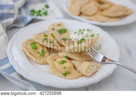 Pierogi Ruskie, Baked Dumplings Stuffed With Curd Cheese And Potatoes