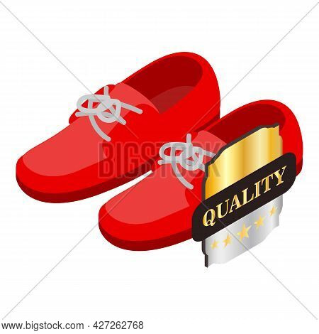 Red Moccasins Icon Isometric Vector. Female Red Suede Shoe With Laces. Quality Five Star Sign