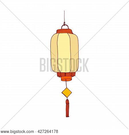 Festive Chinese Paper Lantern. Street Lamp With Glowing Candle Light In China. Asian Holiday Decor W