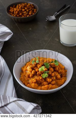 Pumpkin Soup With Baked Chickpeas