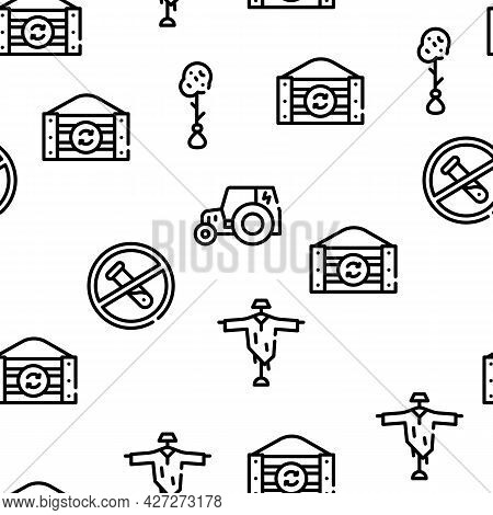 Organic Eco Farming Vector Seamless Pattern Thin Line Illustration