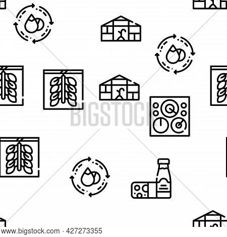 Organic Eco Farming Vector Seamless Pattern Thin Line Illustration