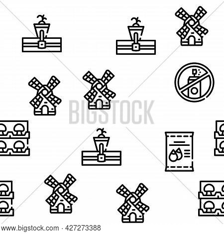 Organic Eco Farming Vector Seamless Pattern Thin Line Illustration