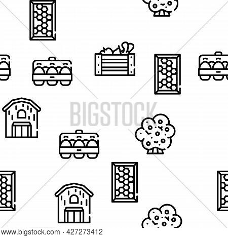 Organic Eco Farming Vector Seamless Pattern Thin Line Illustration
