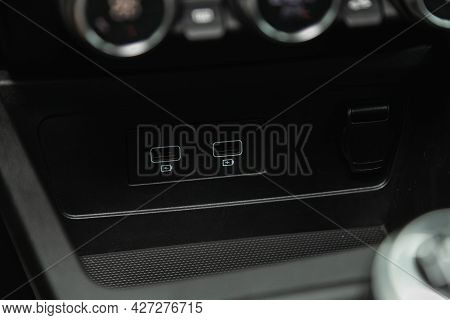 Novosibirsk, Russia - July 07, 2021:   Renault Arkana, Two Usb Port In The Car Panel