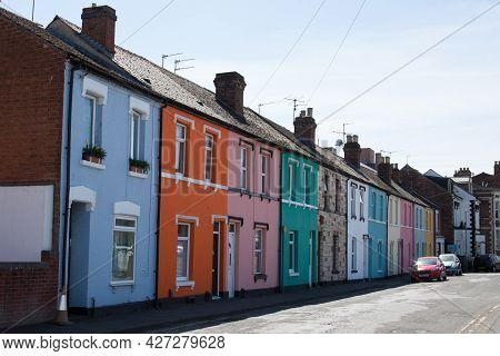 Rows Of Multi Colored Housing In Gloucester In The United Kingdom, Taken On The 24th April 2021