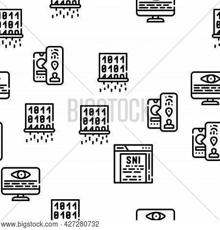 Privacy Policy Protect Vector Seamless Pattern Thin Line Illustration