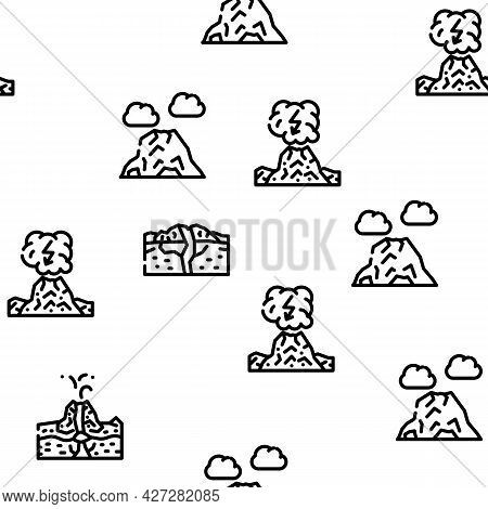 Volcano Lava Eruption Vector Seamless Pattern Thin Line Illustration