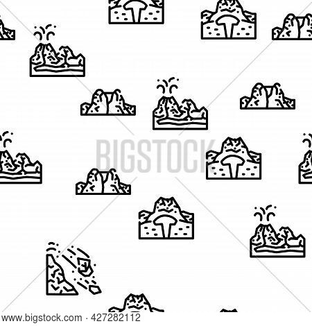 Volcano Lava Eruption Vector Seamless Pattern Thin Line Illustration