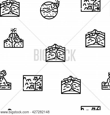 Volcano Lava Eruption Vector Seamless Pattern Thin Line Illustration