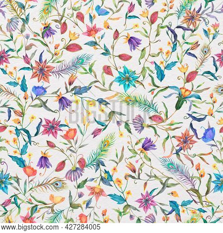 Watercolor flower seamless patterned background