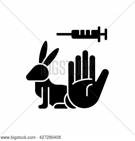 No Rabbit Testing Black Glyph Icon. Ban Clinical Trials On Hares. Protect Pets From Experimentations