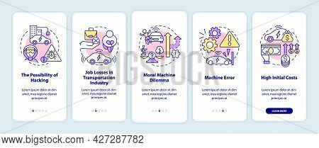 Self-driving Cars Cons Onboarding Mobile App Page Screen. Ev Bad Sides Walkthrough 5 Steps Graphic I