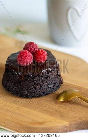 Chocolate Fondant Cake. Mini Cake For Fondant With Icing. Delicious  Dessert.homemade Chocolate Lava