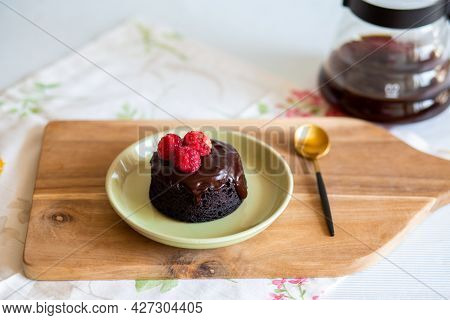 Chocolate Fondant Cake. Mini Cake For Fondant With Icing. Delicious Dessert.homemade Chocolate Lava 