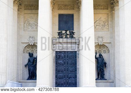 The Bronze Doors And The Colonnade Of The Kazan Cathedral In Saint-petersburg, Russia Under Soft Sun