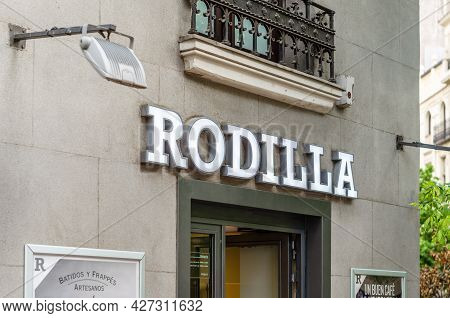 Madrid, Spain – May 12, 2021: Facade Of A Rodilla Restaurant In Madrid, A Spain-based Fast Food Chai