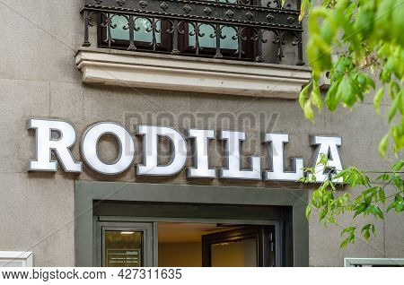 Madrid, Spain – May 12, 2021: Facade Of A Rodilla Restaurant In Madrid, A Spain-based Fast Food Chai