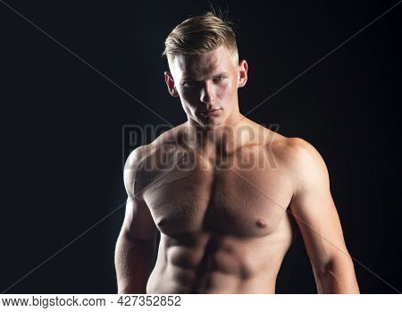 Naked Man Bare Torso. Nude Male Abs. Sexy Muscular Guy. Topless Muscular Fitnes Model Body.