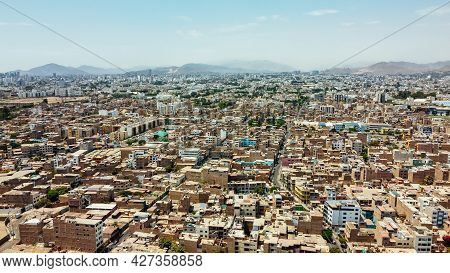 Aerial View Of The Main Square Of Santiago De Surco, Located In The Department Of Lima - Peru.