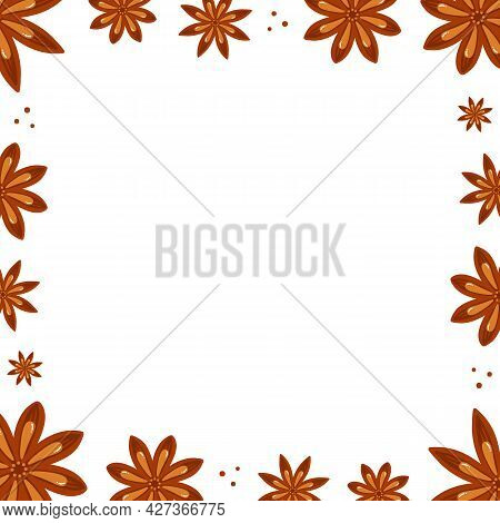 Cute Doodle Style Star Anise, Badian Vector Square Frame, Border For Condiment, Spicy Food Design.