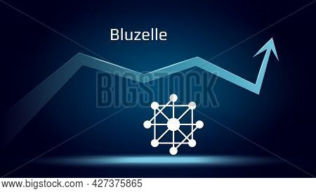 Bluzelle Blz In Uptrend And Price Is Rising. Cryptocurrency Coin Symbol And Up Arrow. Flies To The M