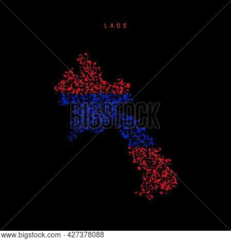Laos Flag Map, Chaotic Particles Pattern In The Colors Of The Laotian Flag. Vector Illustration Isol
