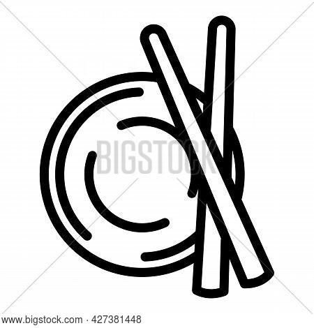 Sushi Bowl Sticks Icon. Outline Sushi Bowl Sticks Vector Icon For Web Design Isolated On White Backg