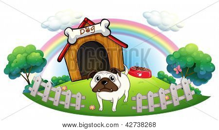 Illustrazione di un cane con una cuccia su sfondo bianco
