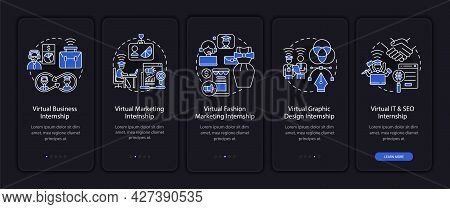 Virtual Internship Areas Onboarding Mobile App Page Screen. Marketing, Fashion Walkthrough 5 Steps G