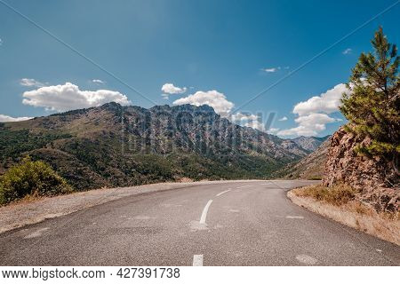 D963 Road Leading To The Tartagine Valley And And Montains In Corsica