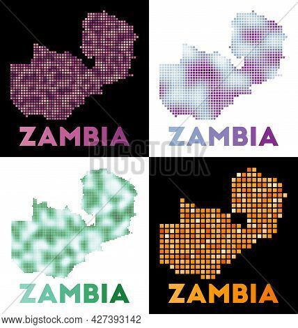 Zambia Map. Collection Of Map Of Zambia In Dotted Style. Borders Of The Country Filled With Rectangl