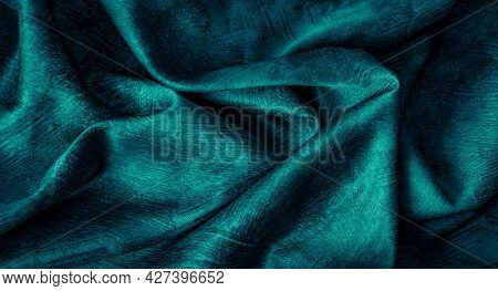 Rinkled Blue Cotton Fabric With Visible Texture