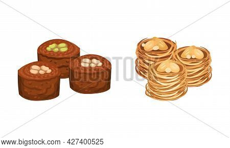 Turkish Delight Or Lokum As Arabic Sweet And Sugary Dessert Vector Set
