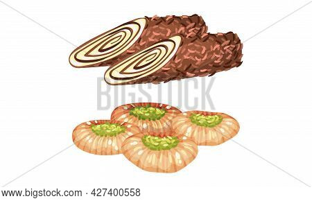 Turkish Delight Or Lokum As Arabic Sweet And Sugary Dessert Vector Set