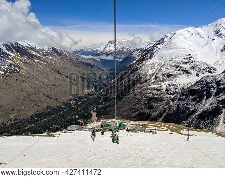 Mount Cheget, Russia - May 10, 2021: View Of The Caucasus Mountains From Cheget, Height 3050 Meters,