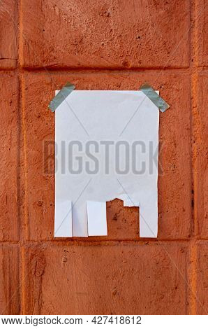 Tear off paper on paint wall. Mock up template. Street paper ad or announcement with tear-off stripes with phone number. Blank design. Copyspace mockup