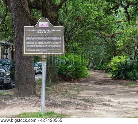 New Orleans, La - July 10: Historic Marker For The Domestic Slave Trade On Esplanade Avenue On July 