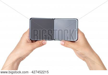 Rostov-on-don, Russia - June 2020. Samsung Galaxy Z Flip On A White Background. New Smartphone With 