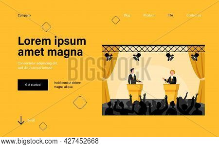 Two Politicians Taking Part In Political Debates In Front Of Audience Isolated Flat Vector Illustrat