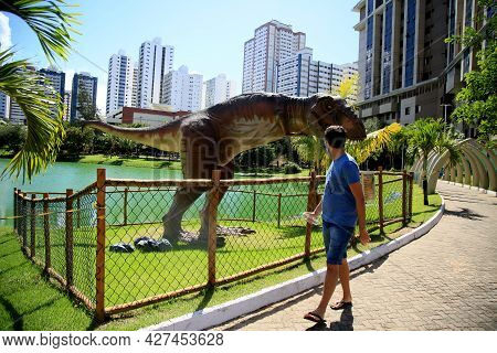 Dinosaur Sculpture In Park