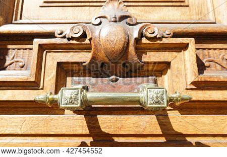 European Vintage Old Metal Wrought Iron Door Knocker. Design Detail. Paris.
