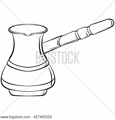 Hand Drawn Coffee Cezve, Turkish Pot, Espresso Coffee Maker. Coffee Turk Outline Icon. For Restauran