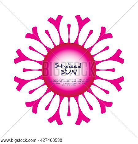 Decorative Pink Frame, Sun Rays With Hearts Element. Vintage Border, Stylized Sun. Beautiful Artwork