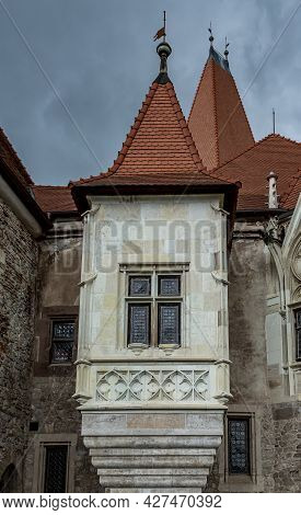 Hunedoara, Transylvania, Romania -  May 31, 2021:  Construction Details Of The  Hunedoara Castle, Al
